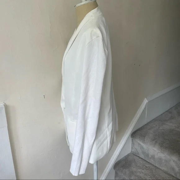 Vince White Ivory Asymmetrical Ribbed Sleeve Draped Drape Jacket Sz 4 V28729072 - Picture 5 of 12